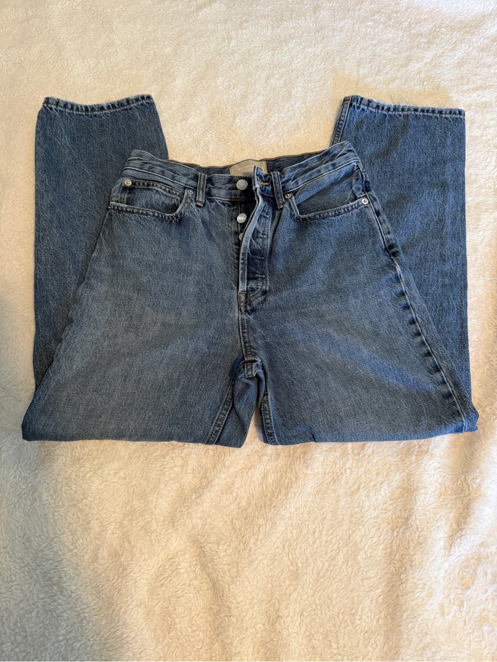 Everlane The Rigid Way High Jeans in Indigo Blue. Organic Cotton